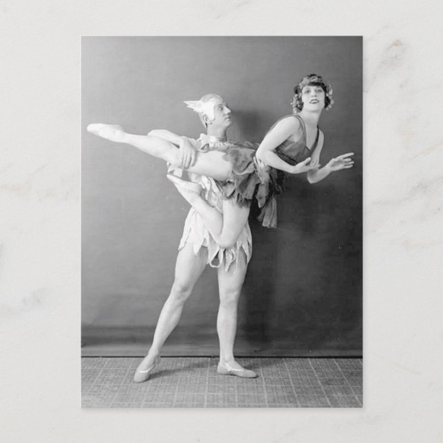 Funny Vintage Dancer Duo Flying Vaudeville Postcard (Front)