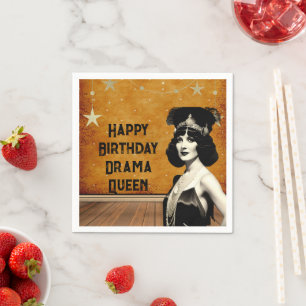 Funny Vintage Drama Queen Birthday Napkin