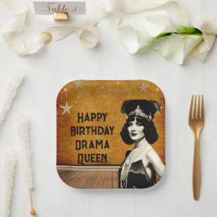 Funny Vintage Drama Queen Birthday   Paper Plate