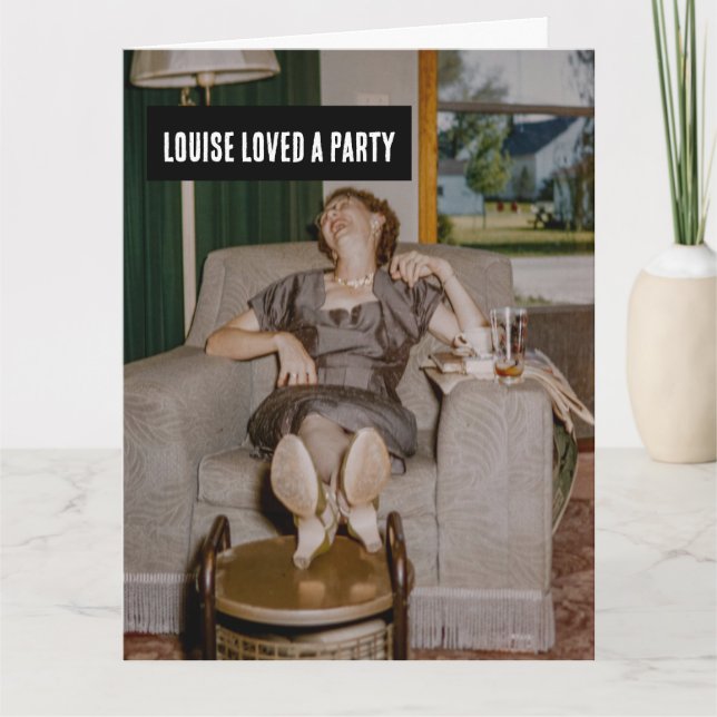 FUNNY VINTAGE DRUNK WOMAN GREETING BIRTHDAY CARD (Front)