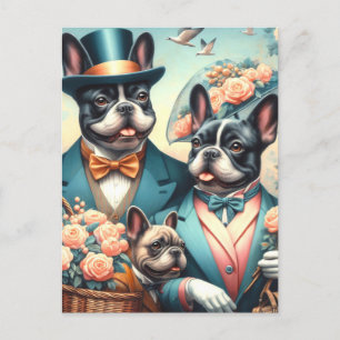 Funny Vintage French Bulldog Painting Postcard