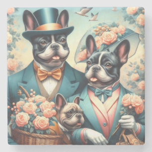 Funny Vintage French Bulldog Painting Stone Coaster