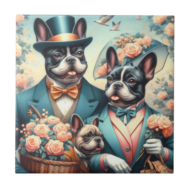 Funny Vintage French Bulldog Painting Tile (Front)