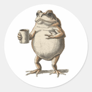 Funny Vintage Frog Drinking Coffee - Aesthetic Cot Classic Round Sticker