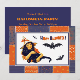 Funny Vintage Girl Halloween Party Invitations