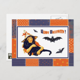 Funny Vintage Girl Halloween Postcard