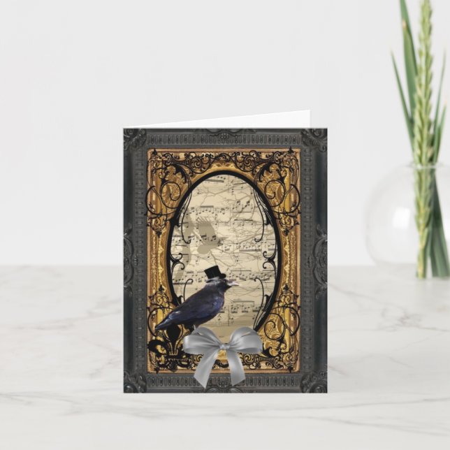 Funny vintage Gothic wedding crow Card (Front)