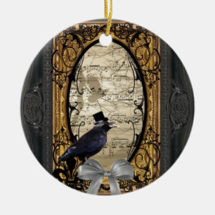 Funny vintage Gothic wedding crow Ceramic Tree Decoration