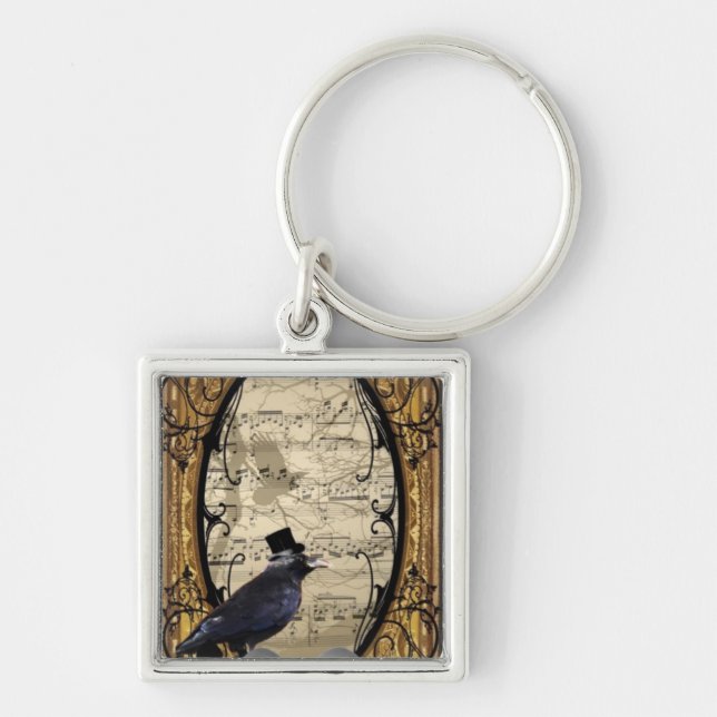 Funny vintage Gothic wedding crow Key Ring (Front)