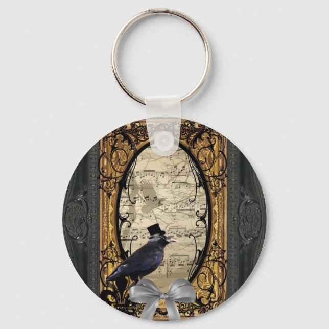 Funny vintage Gothic wedding crow Key Ring (Front)