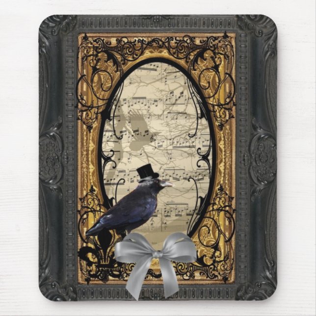 Funny vintage Gothic wedding crow Mouse Mat (Front)