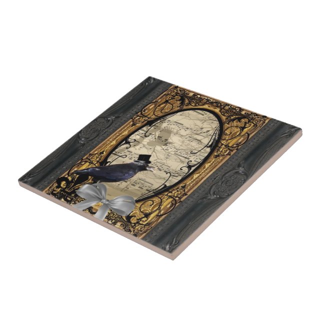 Funny vintage Gothic wedding crow Tile (Side)