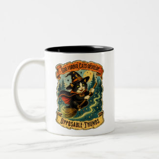 Funny Vintage Gothic Witch Cat Halloween Two-Tone Coffee Mug