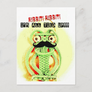Funny Vintage Green Frog Moustache I'm All Tied Up Postcard