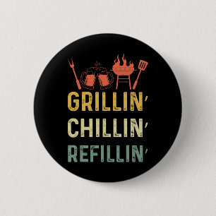 Funny Vintage Grill Dad - Grilling Chilling Refill 6 Cm Round Badge