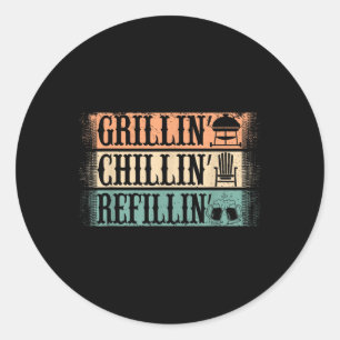 Funny Vintage Grill Dad - Grilling Chilling Refill Classic Round Sticker