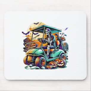 Funny Vintage Halloween Skeleton Golf Cart Golfer Mouse Mat