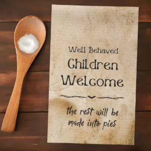 Funny Vintage Halloween Welcome Children Tea Towel