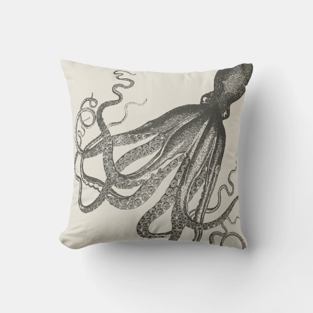 Funny Vintage Hand Drawn Octopus Cushion (Front)