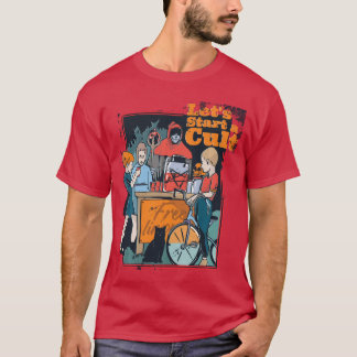 Funny Vintage Horror Lets Start a Cult friends T-Shirt