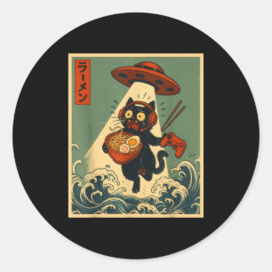 Funny Vintage Japanese Anime Cat Gamer Ramen Ufo G Classic Round Sticker