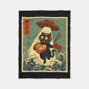 Funny Vintage Japanese Anime Cat Gamer Ramen Ufo G Fleece Blanket
