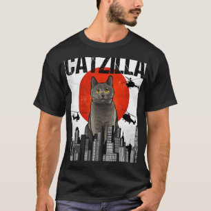Funny Vintage Japanese Catzilla Chartreux Cat T-Shirt