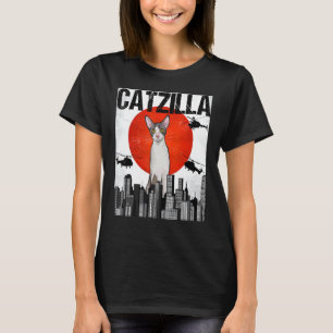 Funny Vintage Japanese Catzilla Cornish Rex Cat T-Shirt