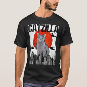Funny Vintage Japanese Catzilla Russian Blue Cat T-Shirt