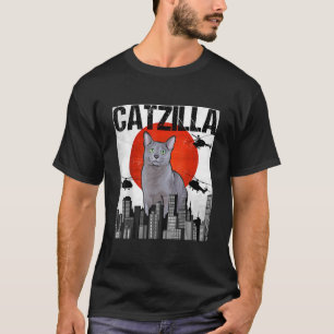 Funny Vintage Japanese Catzilla Russian Blue Cat  T-Shirt