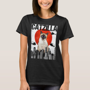 Funny Vintage Japanese Catzilla Siamese Cat T-Shirt