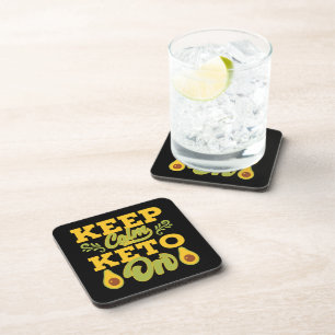 Funny Vintage Keep Calm and Keto on Funny Quote  Coaster