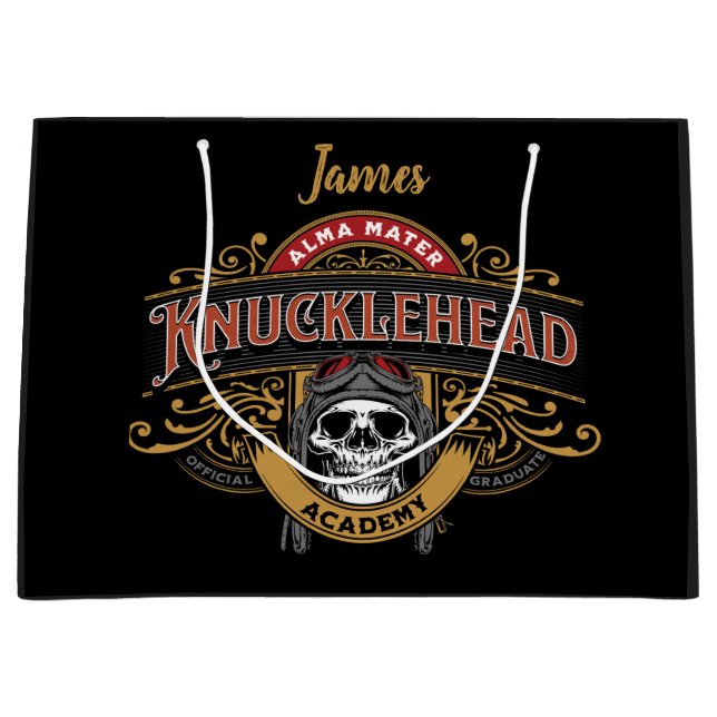 Funny Vintage Knucklehead Academy Skull   Large Gift Bag (Front)