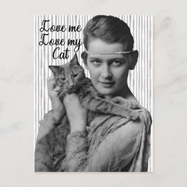 Funny Vintage Love Me Love My Cat Postcard (Front)