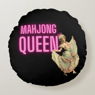 Funny Vintage Mahjong Queen  Round Cushion