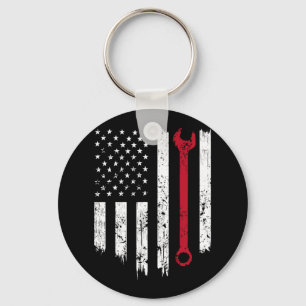 Funny Vintage Mechanic Distressed American Flag Gi Key Ring