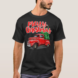 Funny Vintage Merry Christmas Tree Red Wagon Truck T-Shirt