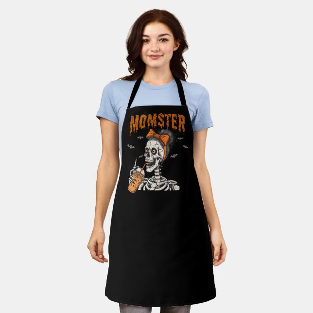 Funny Vintage Momster Skeleton Halloween Apron (Worn)