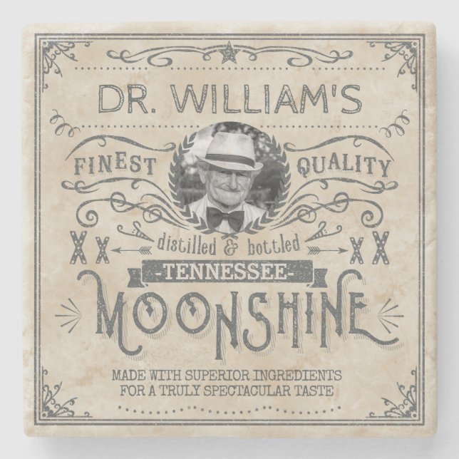 Funny Vintage Moonshine Hillbilly Medicine Custom Stone Coaster (Front)