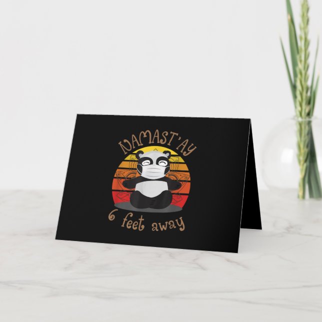 Funny Vintage Namaste Panda Namast'ay 6 Feet Away Card (Front)