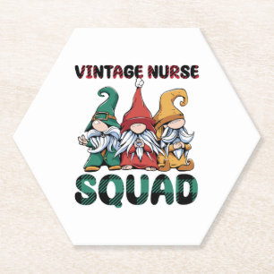 Funny Vintage Nurse Squad Nursing Gnomes Paper Coaster