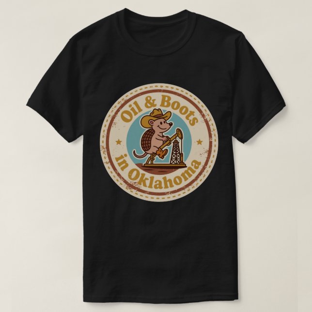 Funny Vintage Oklahoma Armadillo Cowboy Retro T-Shirt (Design Front)