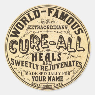 Funny Vintage Personalised Cure All Classic Round Sticker