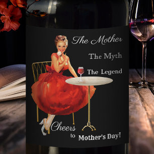 Funny Vintage Pin-Up Mother's Day Wine Label