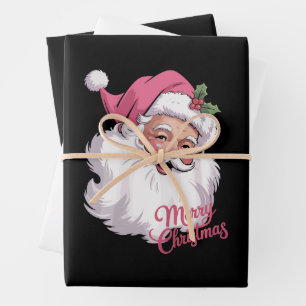 Funny Vintage Pink Santa Claus Pink Merry Xmas Wrapping Paper Sheet