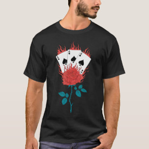 Funny Vintage Poker Ace Card Graphic Rose Spades W T-Shirt