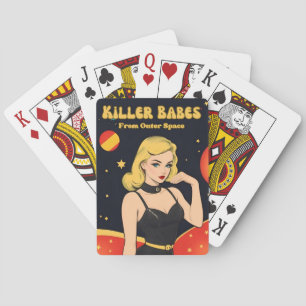 Funny Vintage Pop Art Style Outer Space Blonde Playing Cards