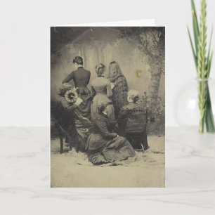 Funny Vintage Portrait of Victorian Family Postcar Card