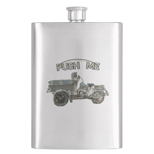 Funny Vintage Push Me Motorcycle Hip Flask (Front)