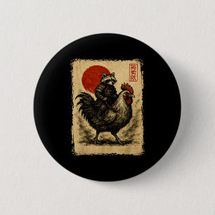 Funny Vintage Raccoon Rooster Chicken Japanese Uki 6 Cm Round Badge